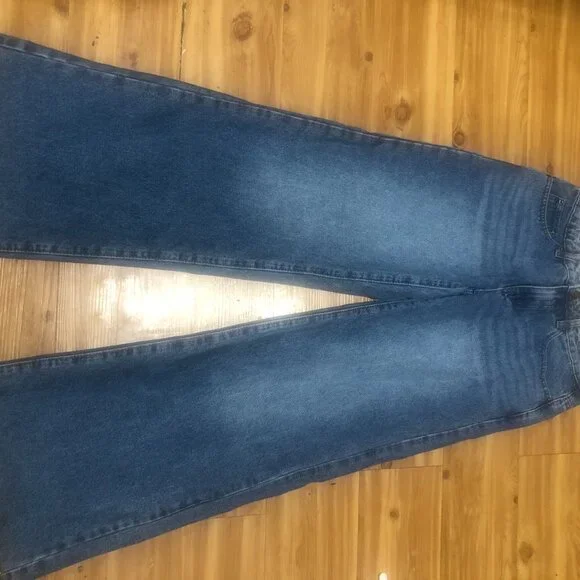 Edikted Wide Leg Jeans, Blue Washed Denim High Lace Trim "S" - Picture 3 of 12